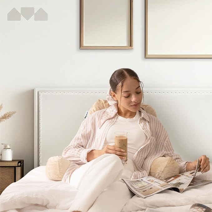 Milliard Reading Pillow with Shredded Memory Foam, Large Adult Backrest with Arms, Back Support for Sitting Up in Bed with Washable Cover (Sit up Pillow) (Cream)