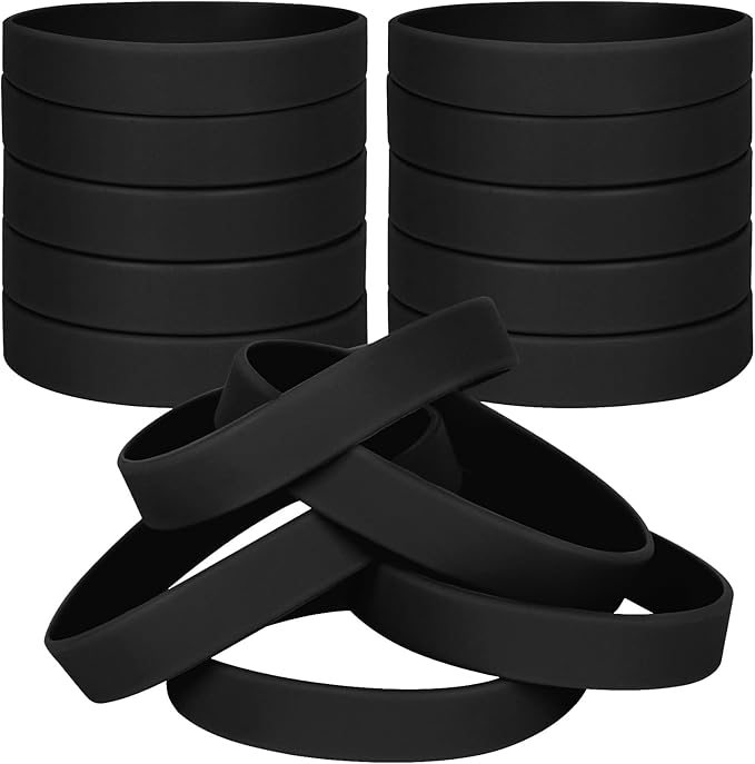 50 PCS Silicone Bracelets Wristbands for kid, Sports Rubber Elastic Wristband Bracelet for Party Decorations Favors Set Pack Black