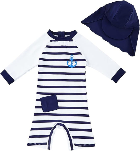 upandfast Baby/Toddler Swimsuit UPF 50+ Sun Protection One Piece Zipper Bathing Suit with Sun Hat Infant Beach Swimwear
