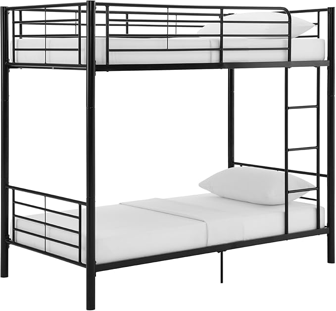 Walker Edison Elodie Urban Industrial Twin over Twin Metal Bunk Bed, Twin over Twin, Black