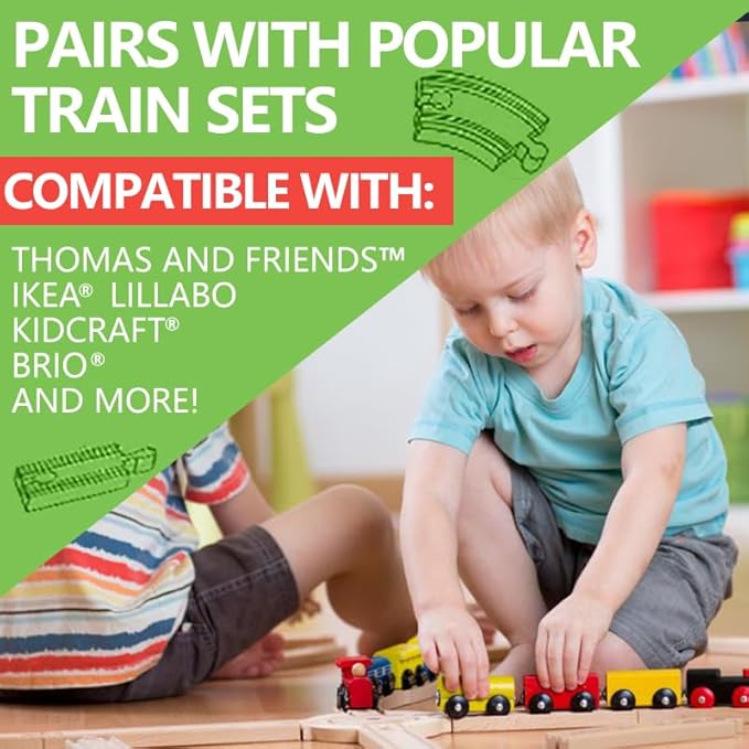 Wooden Train Track 30 Piece Set, Train Track Expansion Compatible with All Major Railroad Brands Including Thomas Wooden Train, Brio, Thomas The Tank Engine