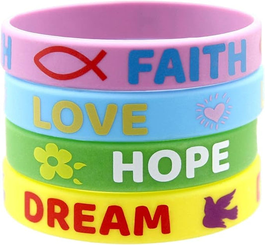 24 Inspirational Sayings Bracelets for Kids Rubber Easter Bracelets Faith Hope Love Dream Wristband Easter Day Gifts Party Supplies