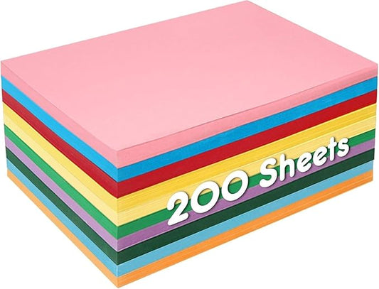 3 otters 200 Sheets Colored Card Stock, 180 GSM 10 Colors Construction Paper for Scrapbook, School Office Supplies
