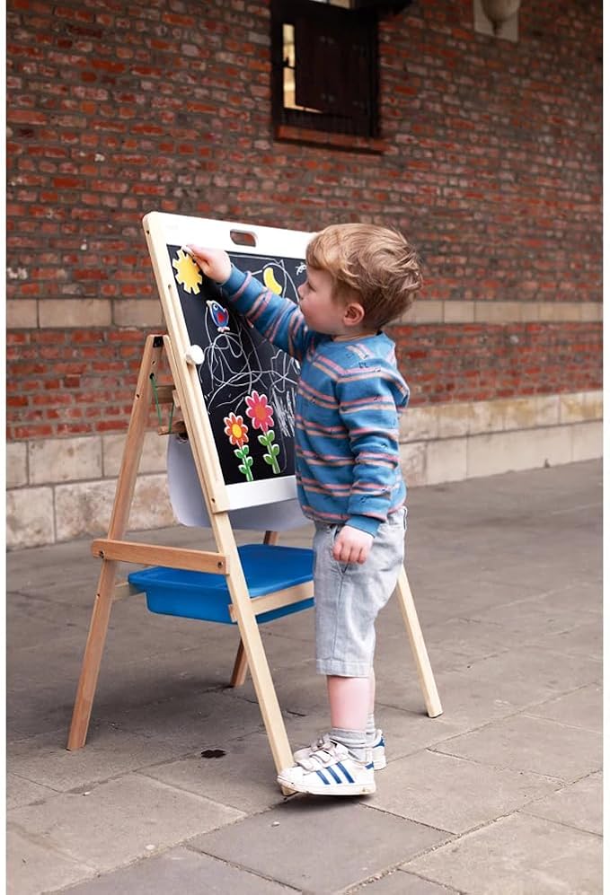 Adjustable Wooden Easel by Scratch Europe – 2-in-1 Chalkboard and Dry Erase Magnet Set for Kids – Paint, Color and Draw – Encourages Imaginative and Developmental Play – Engaging Learning – Ages 3+
