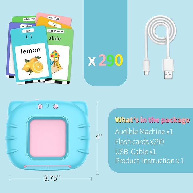 580 Pre-K Sight Words Talking Flash Cards with Dolch Words,Letters/Number(0-100), Etc, Speech Therapy, Autism Sensory Toys, Learning Educational Gifts for 3-6 Year Old Boys and Girls, Blue