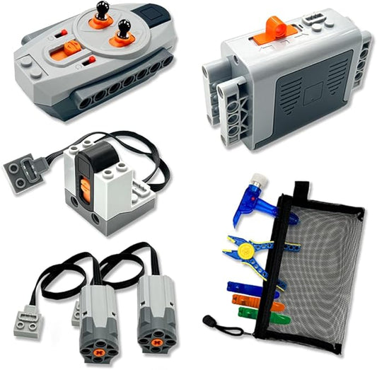 5-in-1 Motor Kit Compatible with Lego Technic：M Motor,Battery Box,2.4G Receiver,Remote Control， with Building Block Tool Kit：Brick Separator, Multi-Use Hammer, Block Pliers