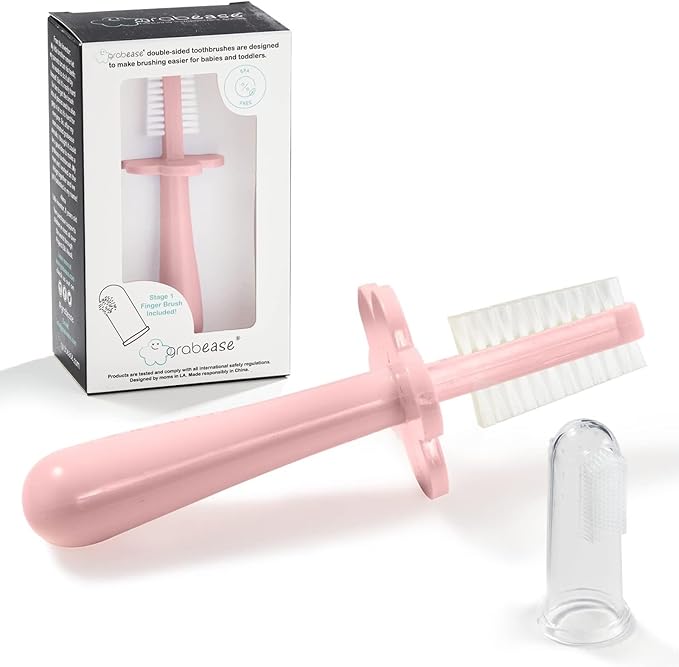 grabease Baby & Toddler Double-Sided Finger Toothbrush for Bath - BPA-Free & Phthalate-Free - 12 Months & Up, Blush, 1 Pack - Toddler Toothbrush - Baby Brush