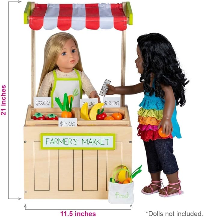 ADORA Amazon Exclusive Amazing World 31-Piece Doll Accessories - Premium Quality Farmers Market Wooden Play Set, Birthday Gift for Ages 6+
