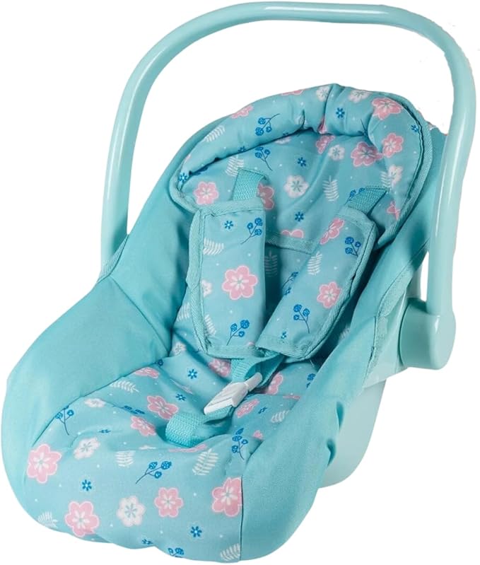 Adora Baby Doll Car Seat with with Removable Seat Cover - Machine Washable, Fits Most Dolls & Plush Animals Up To 20”, Birthday Gift For Children Ages 2+ - Blue Flower Power