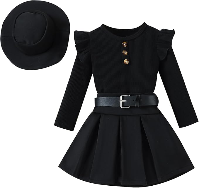 Fernvia Toddler Baby Girl Fall Winter Skirt Set Turtleneck Ribbed Long Sleeve T-Shirt Top & Plaid Skirts Dress 2Pcs Outfits