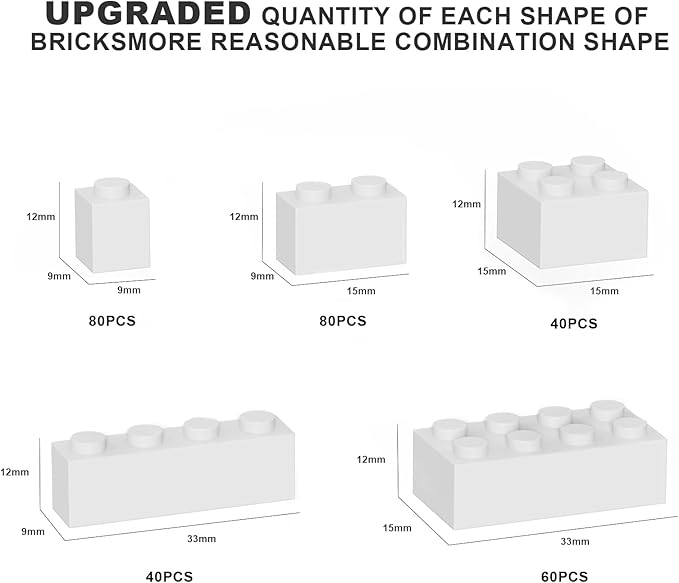 300 Pcs Classic Building Bricks, White Bulk Bricks,Compatible with Lego and Major Brands Parts and Pieces, Creative Building Block Toys for Boys Girls Ages 6 7 8 9 10 Year Old