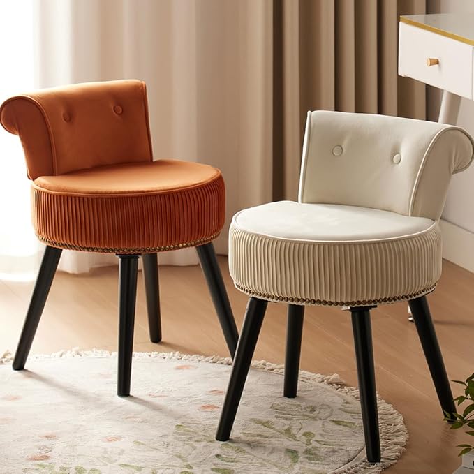 Vanity Stool - Vanity Chair with Back Small Vanity Makeup Vanity Chair Velvet Vanity Stool Chair Tufted Accent Chairs Makeup Chair for Vanity for Women Girls and Kids (Orange)
