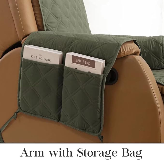 TOMORO Non-Slip Quilted Recliner Cover, 100% Waterproof Recliner Chair Slipcover Furniture Protector with Pockets, Washable Couch Cover with Elastic Straps for Kids and Pets，23 Inch