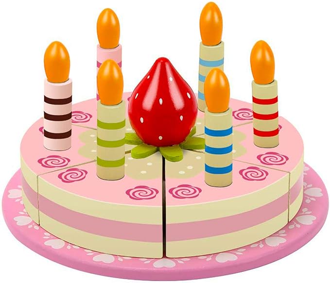 Wooden Play Food Sets for Kids Kitchen,Pretend Play Kitchen Fake Cutting Food Toys,Educational Toy for Toddler Girl 1 2 3 Year Old Birthday Gift (Birthday Cake)