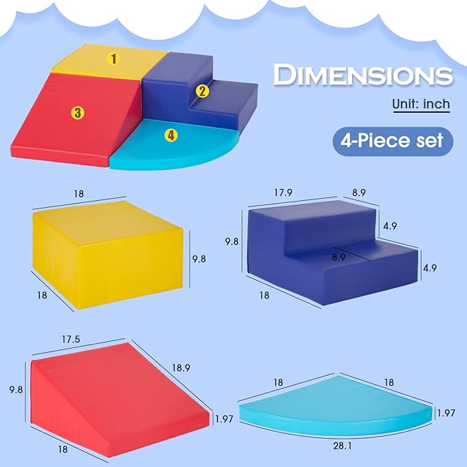 4-Piece Set Climbing Toys for Toddlers 1-3 and Climb Foam Play Set Babies Foam Blocks Toddler Climbing Toys Indoor Baby Climbing Toys Children’s Composite Toy for Crawling Climbing and Sliding