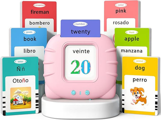 Kidzdo Spanish and English Audible Toys with Music, Bilingual Talking Flash Cards for Toddler/Beginning, ABC,Numbers,Colors,Shapes,Español/English Talking Flash Cards for Preschool,Kindergarten