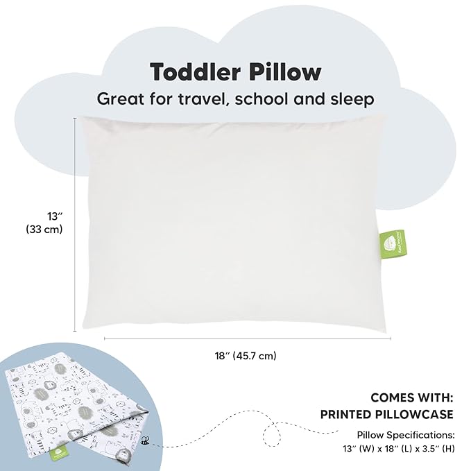 Toddler Pillow with Pillowcase - 13x18 My Little Dreamy Pillow, Organic Cotton Toddler Pillows for Sleeping, Kids Pillow,Travel Pillows,Mini Pillow,Nursery Pillow,Toddler Bed Pillow (KeaSafari)