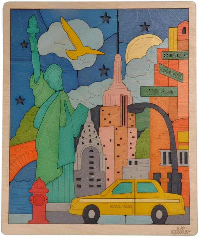 New York City Puzzle for Kids | 75 Piece Wooden Jigsaw Puzzle | Learning Educational Toys Gifts for Boys Girls 3+ Years | Discover New York City