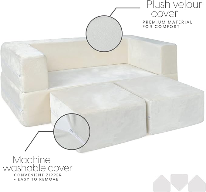 Milliard Kids Couch - Modular Kids Sofa for Toddler and Baby Playroom/Bedroom Furniture (Ivory) with Bonus Pillow