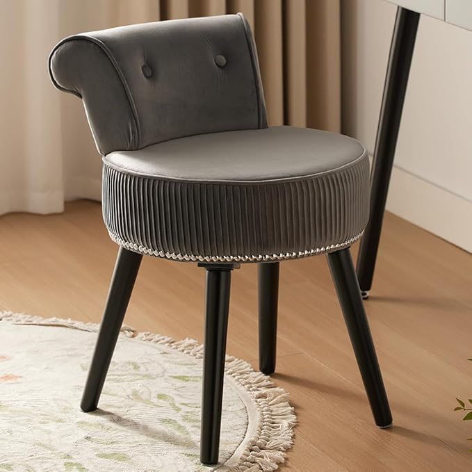 Vanity Stool - Vanity Chair with Back Small Vanity Makeup Vanity Chair Velvet Vanity Stool Chair Tufted Accent Chairs Makeup Chair for Vanity for Women Girls and Kids (Grey)