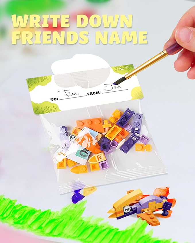 24 Pack Prefilled Dinosaur Valentines Building Blocks Set for Kids, Classroom & School Exchange Gifts with Valentine's Day Cards, Ideal Party Toy for Boys & Girls