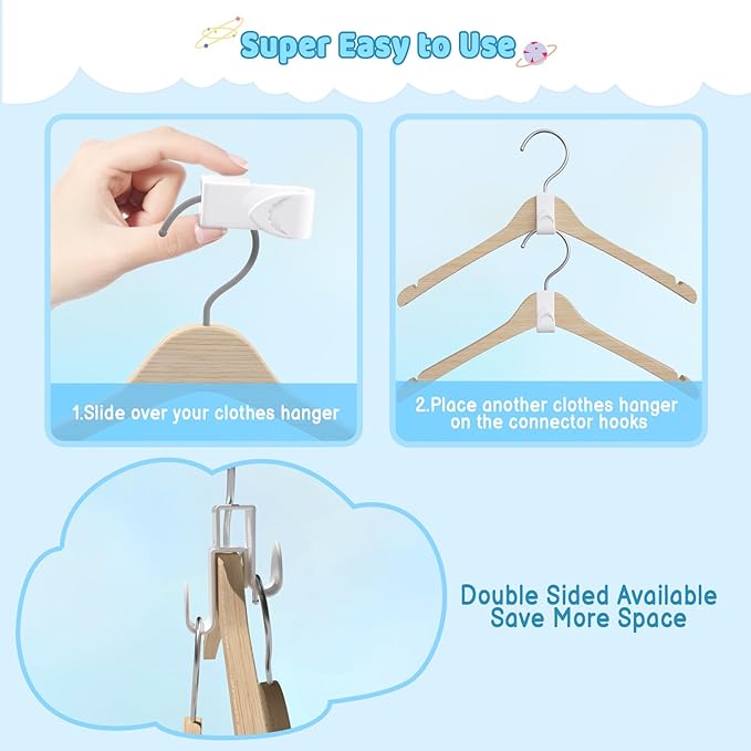 4our Kiddies Baby Hangers Space Saving(18 Pcs), Heavy Duty Metal Kids Closet Clothes Organizer for Nursery, Connector Hooks for Girl Boy Toddler Child Clothes, Fit Most Hangers