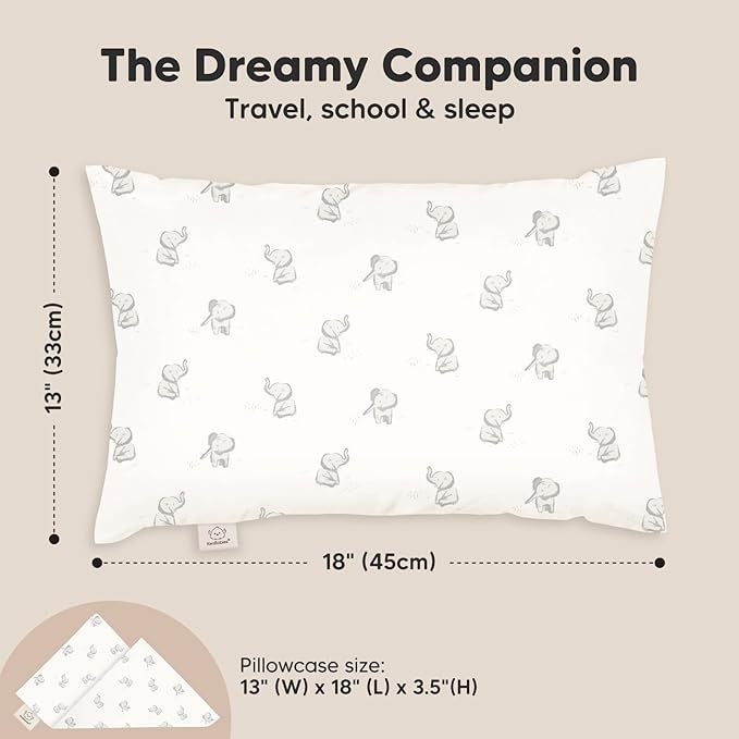 Toddler Pillow with Pillowcase - 13x18 My Little Dreamy Pillow, Organic Cotton Toddler Pillows for Sleeping, Kids Pillow, Travel Pillows, Mini Pillow, Nursery Pillow, Toddler Bed Pillow (Elly)