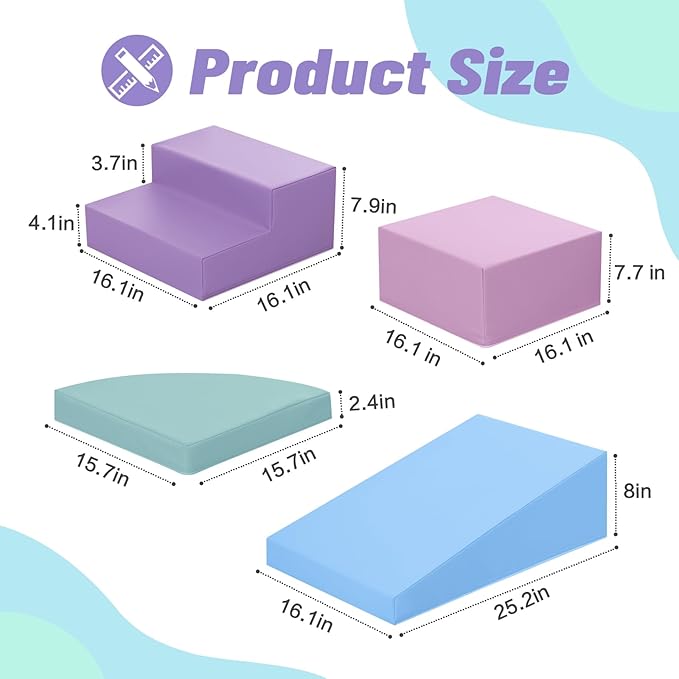 6-Piece Foam Climbing Blocks for Toddlers: Colorful Climbing Gym PU Leather Baby Foam Building Blocks Indoor Toy