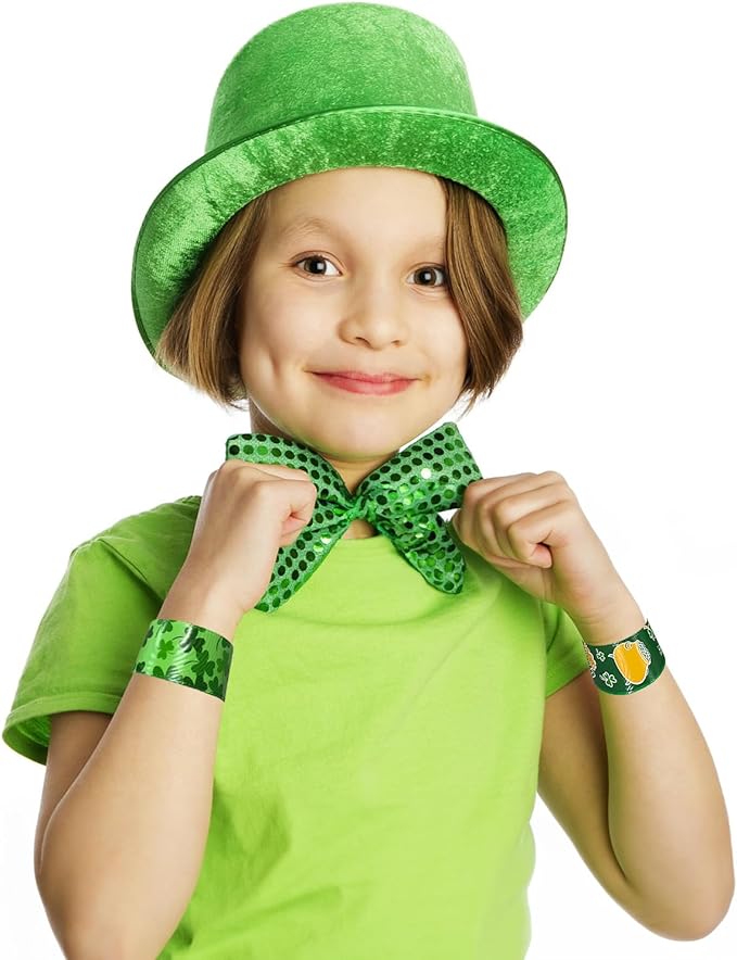 48pcs St. Patrick's Day Slap Bracelets, Lucky Shamrock Kids Snap Wristbands Toys for Irish St. Patty Party Supply