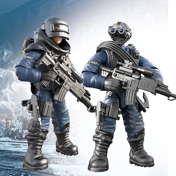 8 PCS Building Block City Policeman Action Mini-Figures with Multiple Military Weapons Accessories SWAT Model Equipment Assembly Building Toys Party Favors Gift for Boys