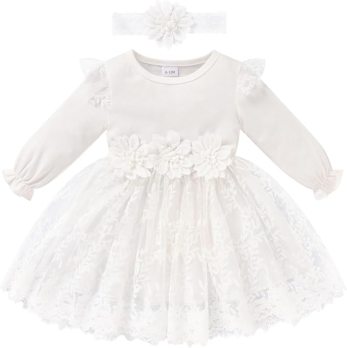 Baby Girl Dress Ruffle Sleeve Toddler Girl Dresses Infant Girls Long Sleeve Fall Winter Clothes Flower Tulle Dress