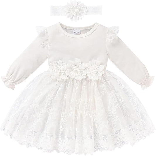 Baby Girl Dress Ruffle Sleeve Toddler Girl Dresses Infant Girls Long Sleeve Fall Winter Clothes Flower Tulle Dress