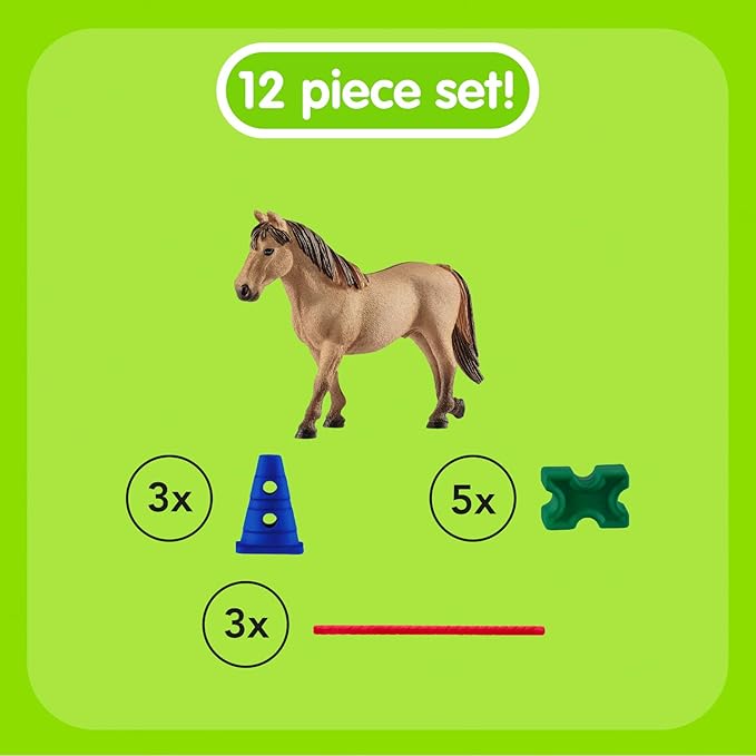 Schleich Farm World, Horse Toy for Girls and Boys, Pony Slalom Playset with Horse Figurine 12-piece set, Ages 3+