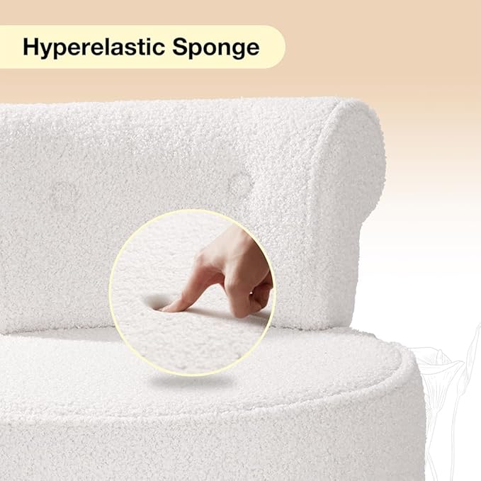 Sherpa Vanity Chair with Back Small Makeup Chair with Wood Legs Sherpa Vanity Stool Tufted Accent Chairs with Low Back Makeup Chair for Vanity for Women Girl and Kids (White)