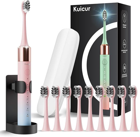 Portable Electric Soft Toothbrush with Travel Case, 90-Day Largest Battery Life, 10 Brush Heads, 5 Modes Deep Clean, Ergonomically-Designed for Enhanced Comfort - Ideal Gift for Adults & Kids