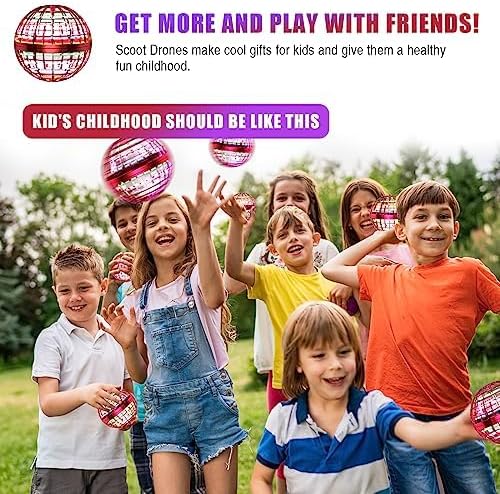 2025 Flying Orb Ball Toy, Galaxy Boomerang Hover Ball Led Lights Mini Drone Globe Hand Controlled Flying Ball Toys Cool Toys Gift for 6 7 8 9 10+ Year Old Boys Girls Teens Outdoor Toys (Red)