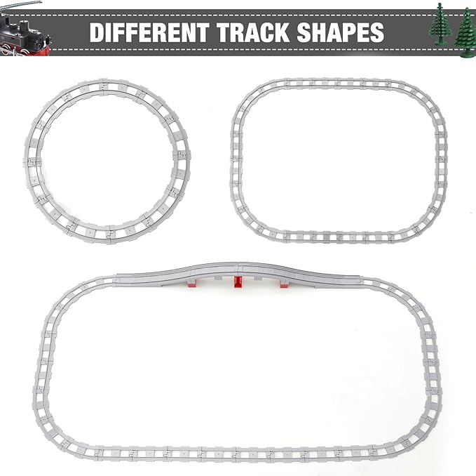 34 Pieces Train Bridge Track, Classic Railway Track with 12 Curved Tracks, 12 Straight Tracks and Bridge Tracks - Compatible with All Major Brands, Toy Track Accessory for Kid, Light Grey