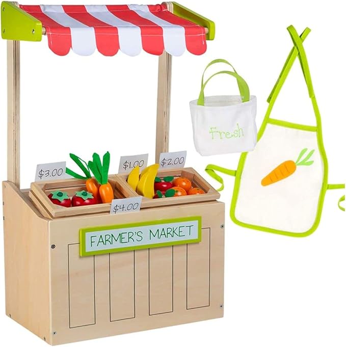 ADORA Amazon Exclusive Amazing World 31-Piece Doll Accessories - Premium Quality Farmers Market Wooden Play Set, Birthday Gift for Ages 6+