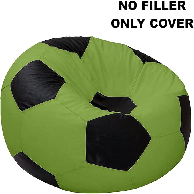 Ample Decor Soccer Bean Bag Cover (Filler Not Included), Leatherette Durable Double Stitched Material Sturdy Zippers, Ideal for Children and Teenagers - Green and Black