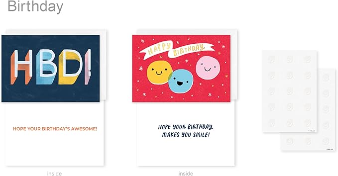 American Greetings 25-Count Birthday Card Assortment with Envelopes, Seals, and Storage Box (Wish Big)