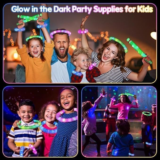 24 Pcs Glow Sticks Party Favors for Kids,Light Up Tubes Fidget Toys,Glow in The Dark Party Supplies Camping Toys, LED Bracelet Necklace Goodie Bag Stuffers Birthday Return Valentines Day Gifts