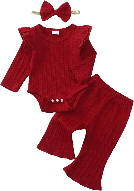 SUNNY PIGGY Newborn Baby Girl Clothes Infant Girls Outfits Ruffle Long Sleeve Romper Pants Set with Headband