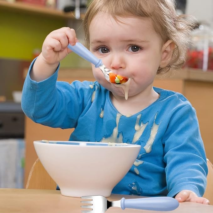Pimoys 12 Pieces Toddler Utensils Kids Silverware Set Baby Forks and Spoons, Stainless Steel Childrens Safe Cutlery with Round Handle for Self Feeding, Dishwasher Safe
