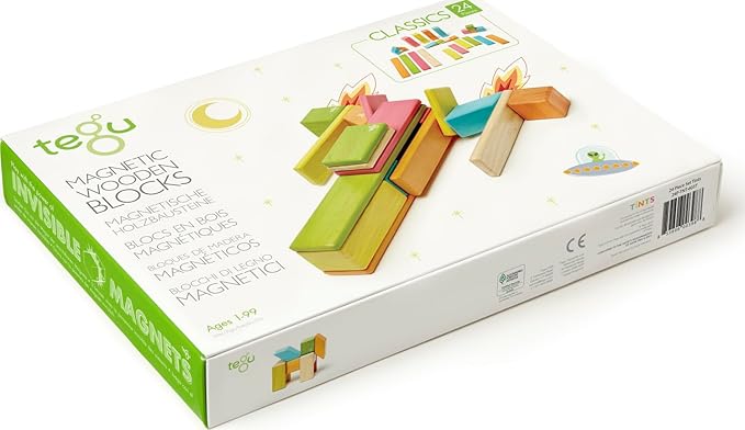 24 Piece Tegu Magnetic Wooden Block Set, Tints, 1-99 years old