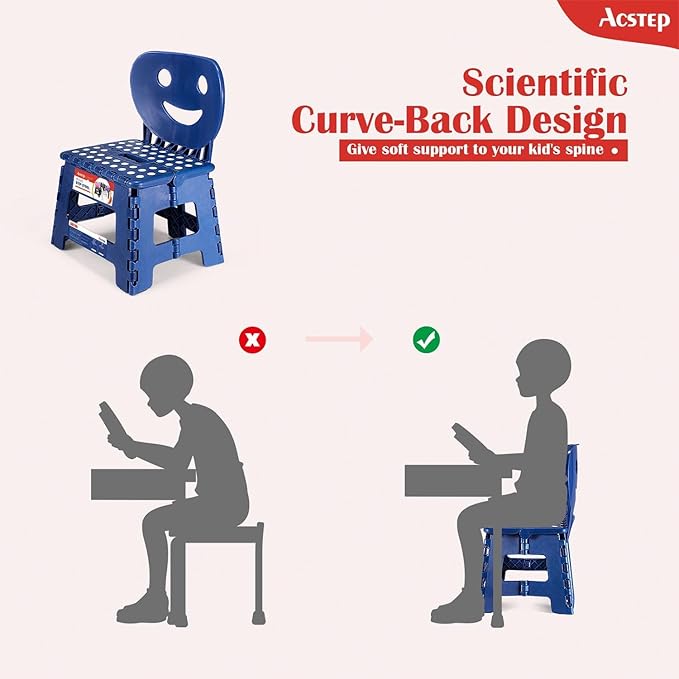 ACSTEP Folding Step Stool with Back Support for Kids,9" Kids Step Stool for Outdoor or Indoor Kitchen Step Stools and Bathroom Stool for Toddlers Boys Girls - Royal Blue, 10 Pack