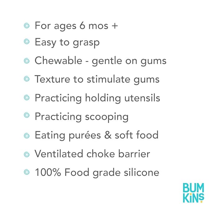 Bumkins Baby Utensils Set, Chewtensils Silicone Spoons for Dipping, Self-Feeding, Baby Led Weaning, Trainer Learning, First Stage Eating, Soft Practice Fork and Spoon, Babies 6 Months, Lavender