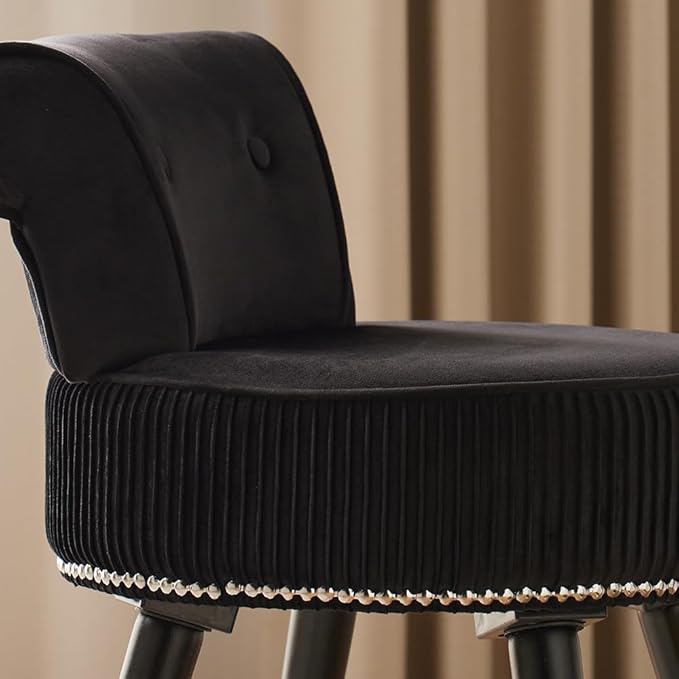 Vanity Stool with Back -Black Velvet Vanity Chair with Back Small Vanity Makeup Vanity Chair Velvet Vanity Stool Chair Tufted Accent Chairs Makeup Chair for Vanity for Women Girls and Kids(Black)