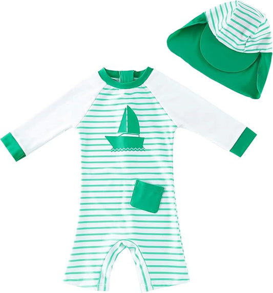 upandfast Baby/Toddler Swimsuit UPF 50+ Sun Protection One Piece Zipper Bathing Suit with Sun Hat Infant Beach Swimwear