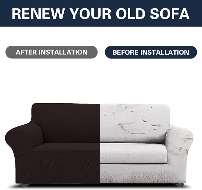 2025 New Stretch Oversized Sofa Slipcovers Couch Sofa Cover for 4 Seater Furniture Protector Covers with Elastic Bottom Jacquard Fabric Small Checks for Pets, Kids - Chocolate