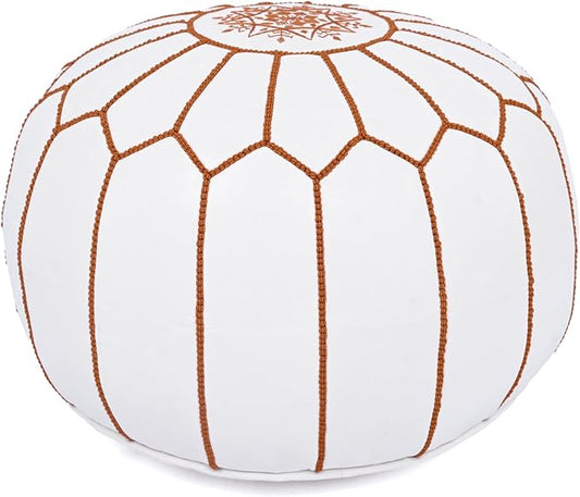 Marrakesh Gallery Genuine Leather Round Pouf Unstuffed - Moroccan Ottoman Footstool, Footrest Cover - Boho Decor - Bohemian Living Room, Bedroom, Kids Room, Gift & Wedding
